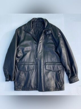 Baracuta Leather Jacket Men's Size Large Black Over Coat Bomber